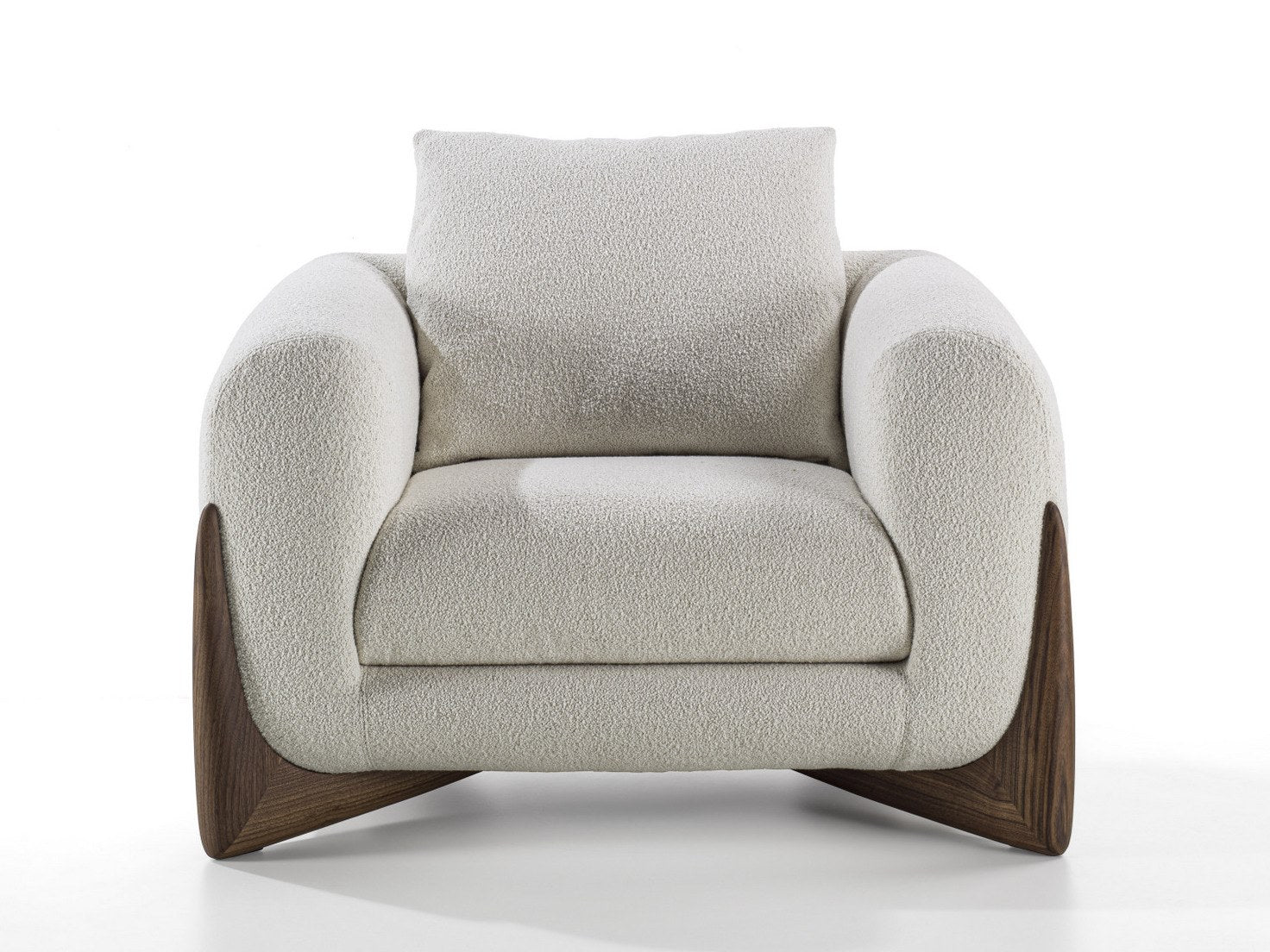 Plush Beige Accent Armchair with Angled Walnut Base - Ergonomic Modern Lounge Chair for Contemporary Living Room