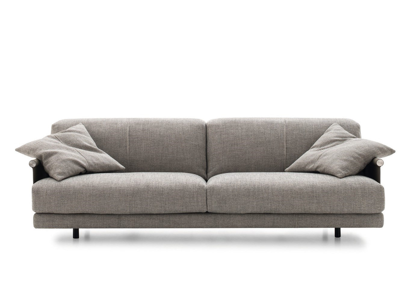 Modern Two-Seater Fabric Sofa: Plush Light Gray Upholstery with Cushion Set & Matte Black Legs - Minimalist Design for Small Spaces