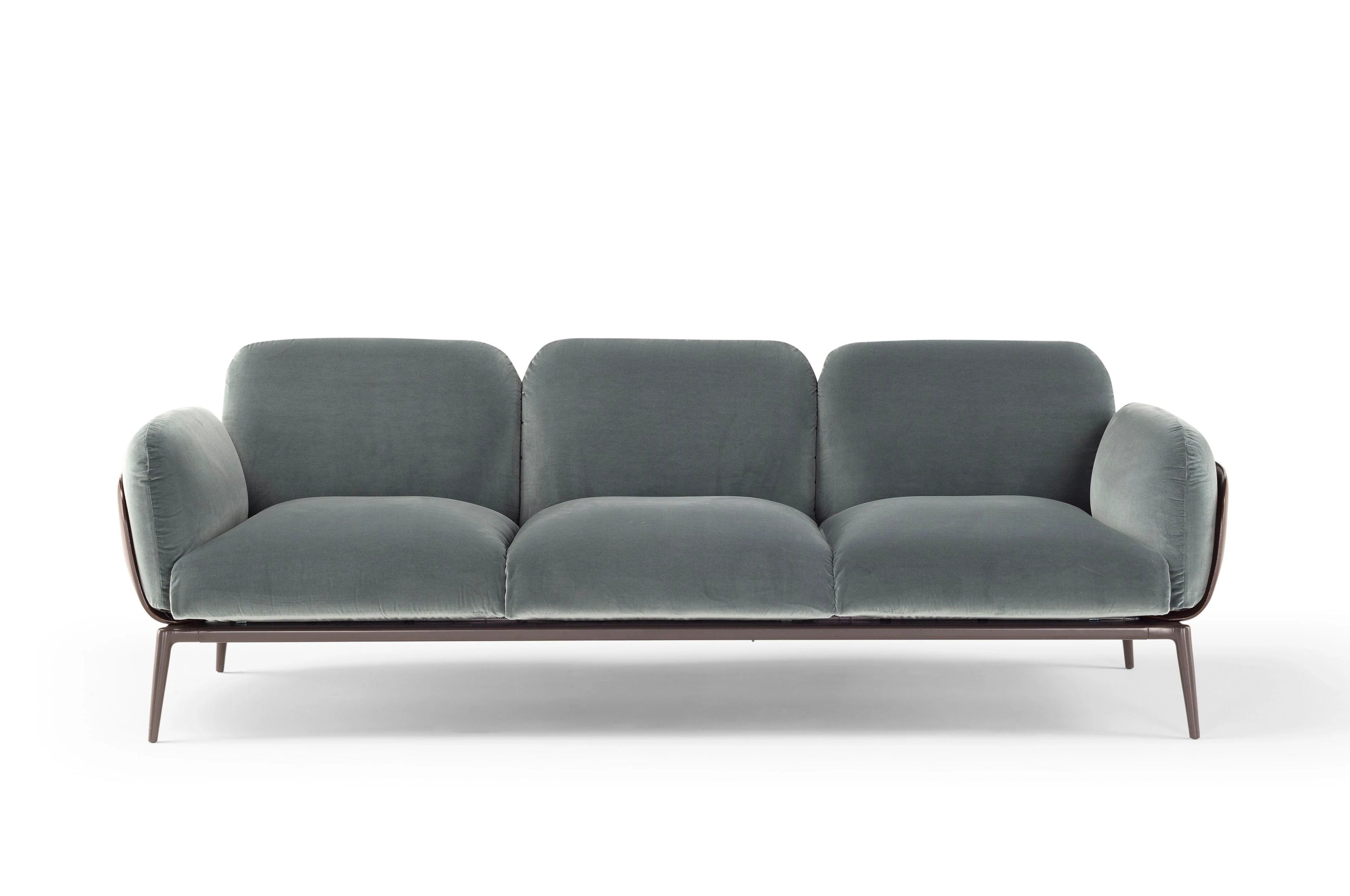 Cloud Grey Velvet 3-Seater Sofa - Plush Triple Cushion Design with Slim Matte Black Metal Legs | Space-Saving Modern Sofa for Luxury Living Room