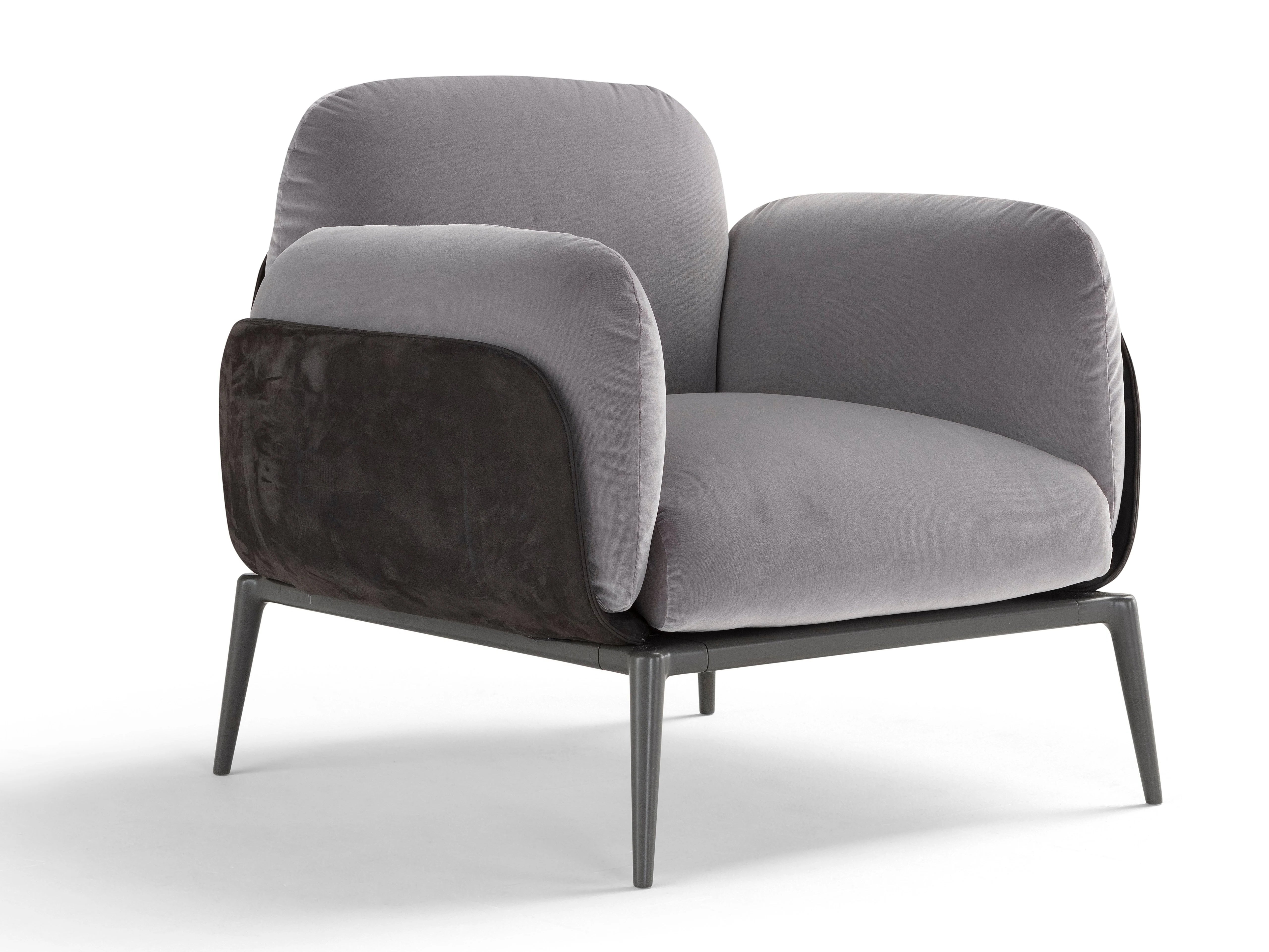 Modern Cloud Gray Velvet Armchair - Hybrid Wood & Metal Base for Contemporary Living Room