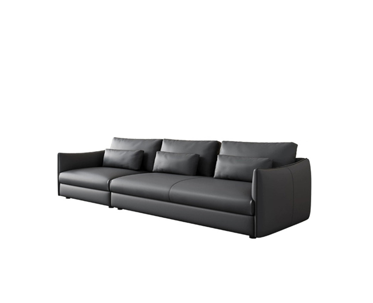 Deep Grey Genuine Leather 3-Seater Sofa - Plush Triple Diamond Tufting & Architectural Black Metal Frame | Modern Luxury Living Room Set with Matching Pillows