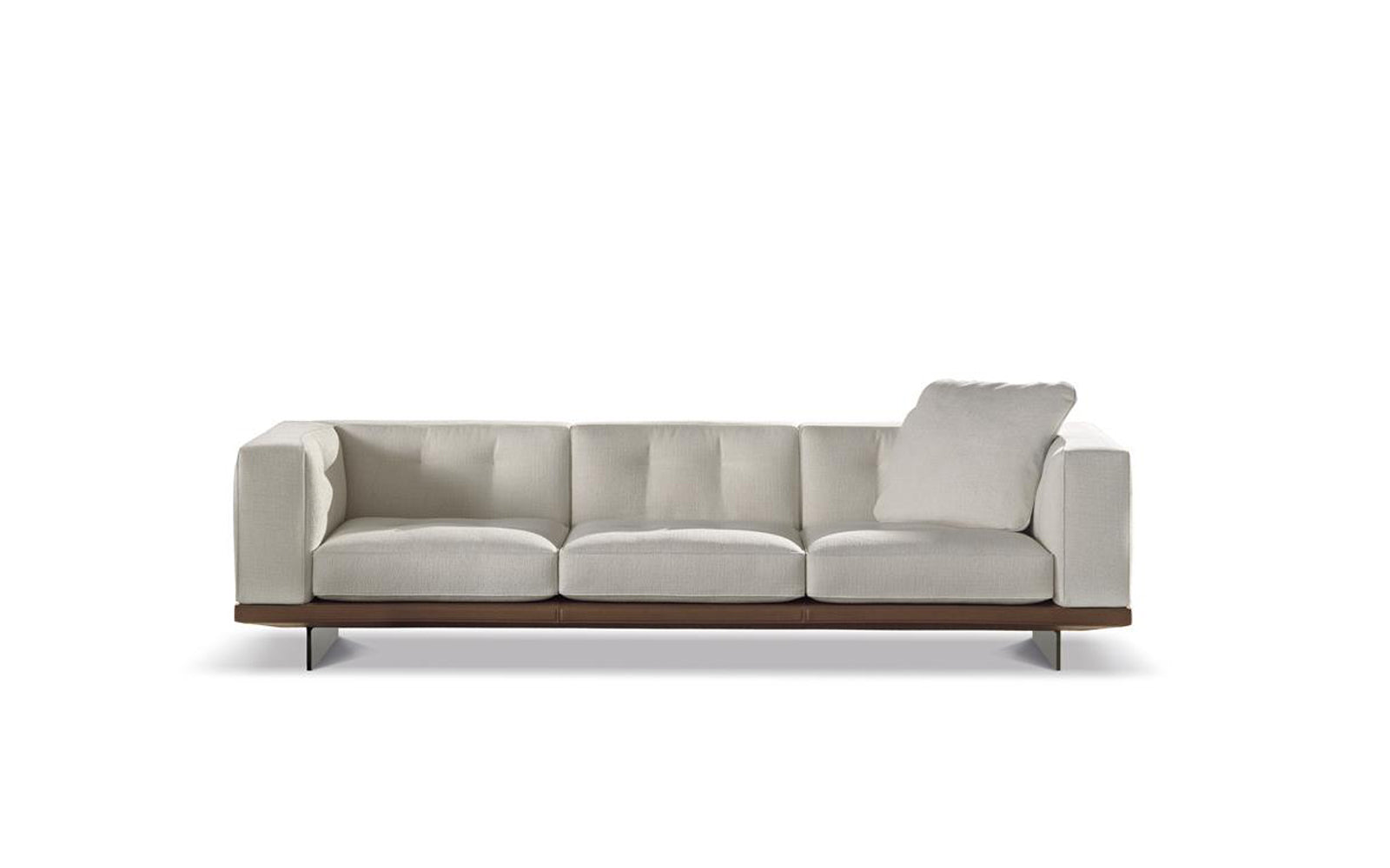 Modern Light Grey 3-Seater Sofa with Solid Wood Base & Metal Legs - Plush Fabric Upholstery and Matching Accent Pillow | Minimalist Living Room Essential