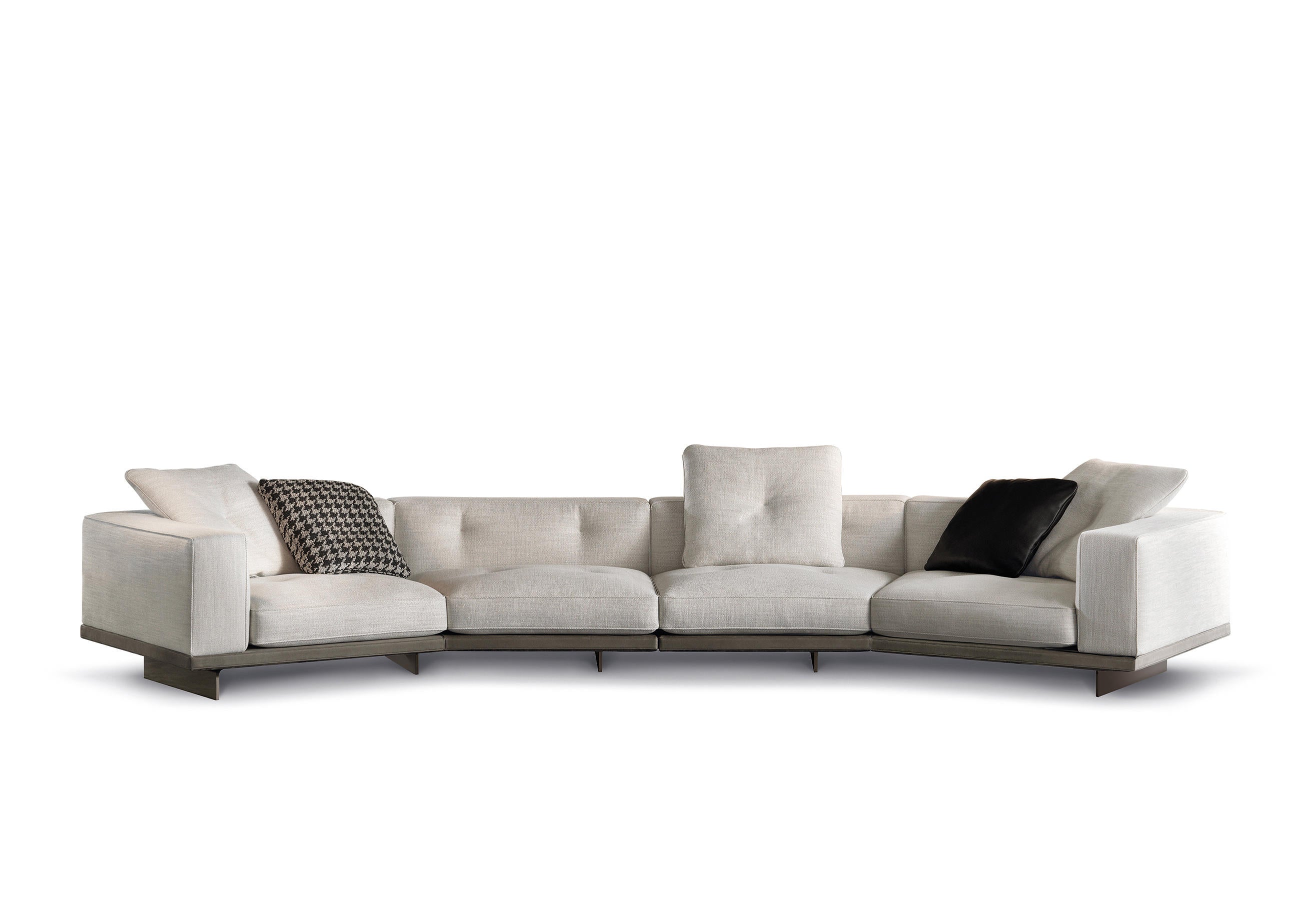Cloud Grey Curved Modular Sectional - 4 Included Textured Pillows & Low-Profile Metal Base | Modern Minimalist Sofa for Small Spaces