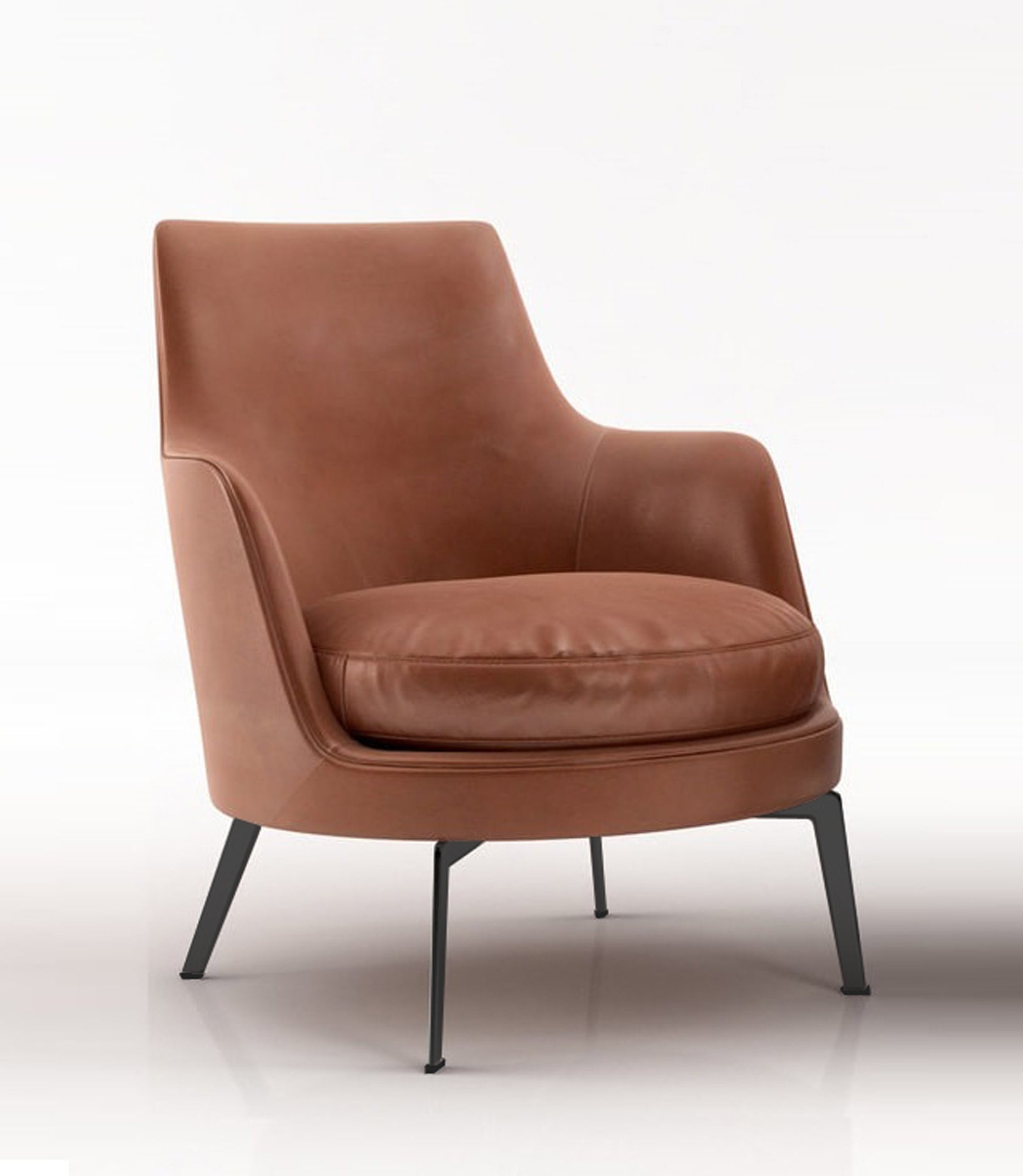 Ash Grey Hybrid Fabric Armchair - Brown Leather Armrests & Matte Black Metal Legs for Modern Living Room