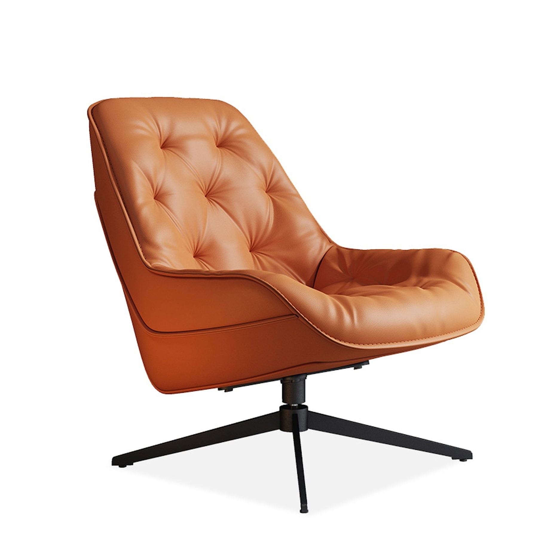 Sunrise Orange Nappa Leather Swivel Chair - Premium Button-Tufted Design & Heavy-Duty Metal Base for Modern Living Room