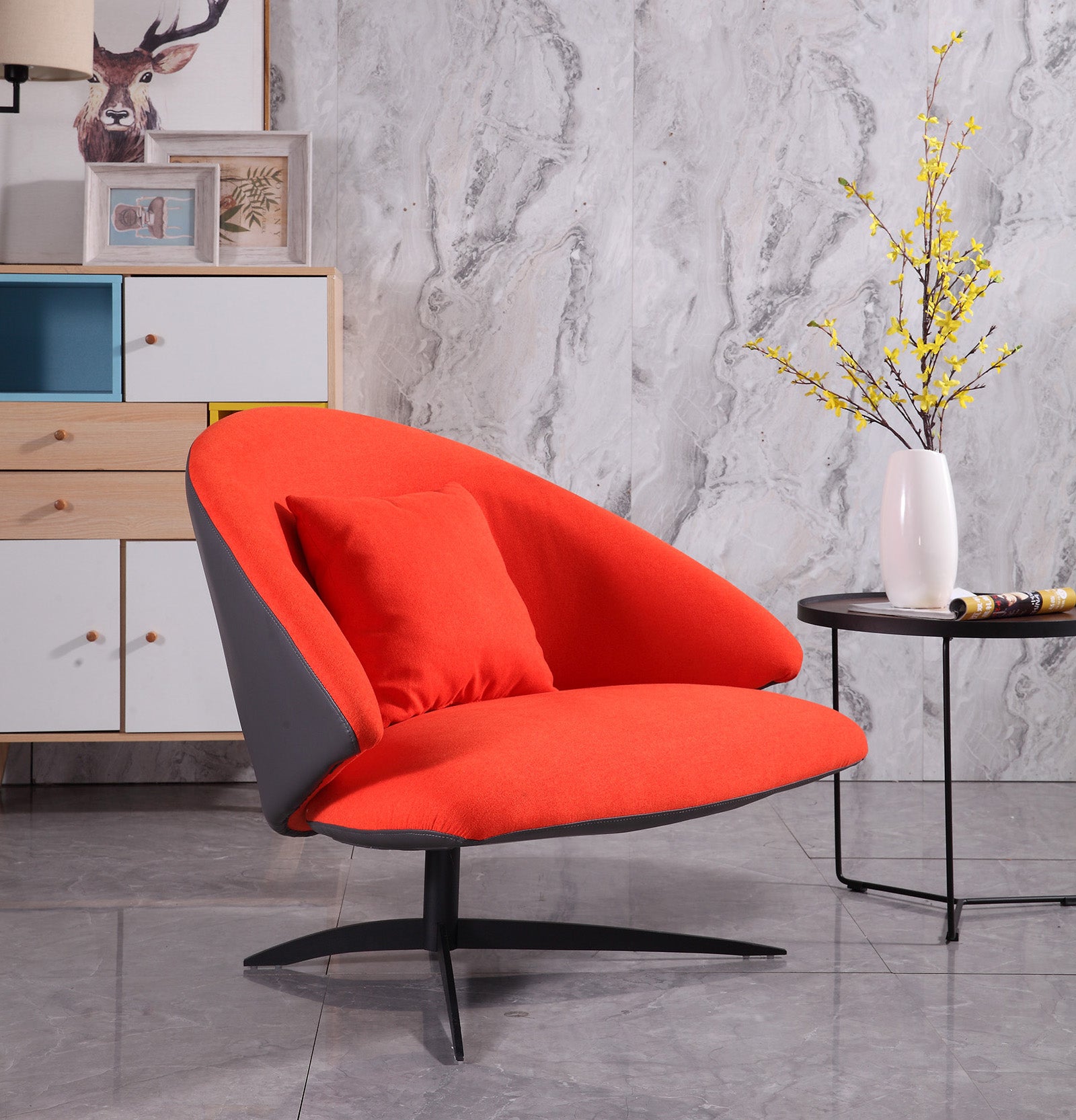 Charcoal Swivel Accent Chair - Ergonomic Curved Back & Premium Fabric Upholstery with Solid Wood Base for Modern Living Room