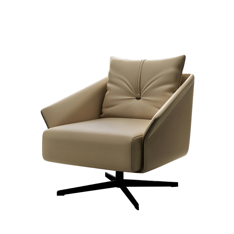 Pearl White Swivel Armchair - Top-Grain Leather with Diamond Tufted Back & Cross Metal Base | Heavy-Duty 360° Rotation