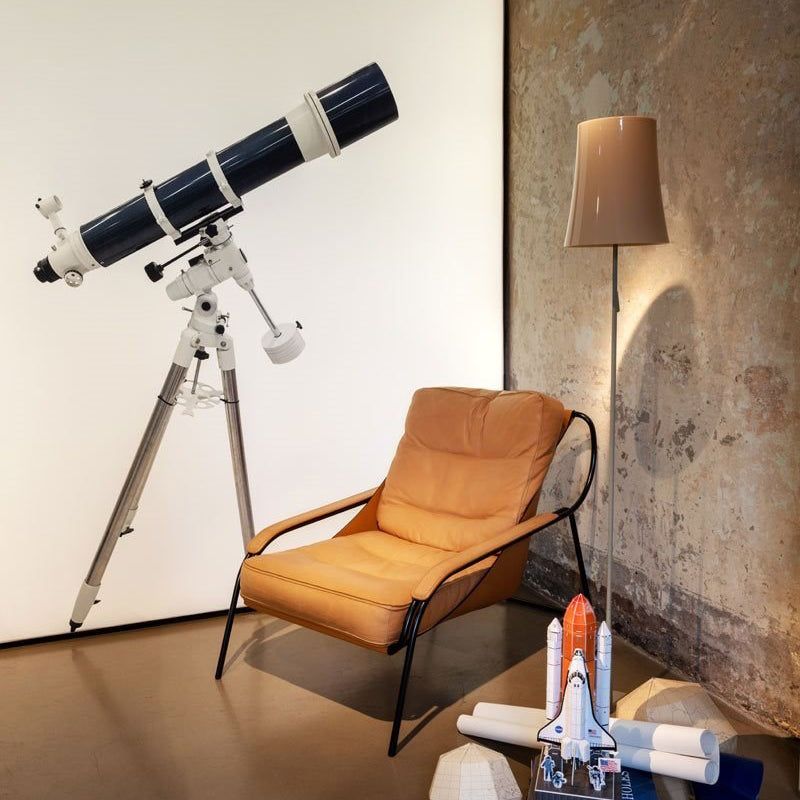 Executive Brown Leather Lounge Chair - Tailored Stitching & Geometric Steel Frame | Modern Office/Living Room Statement Piece