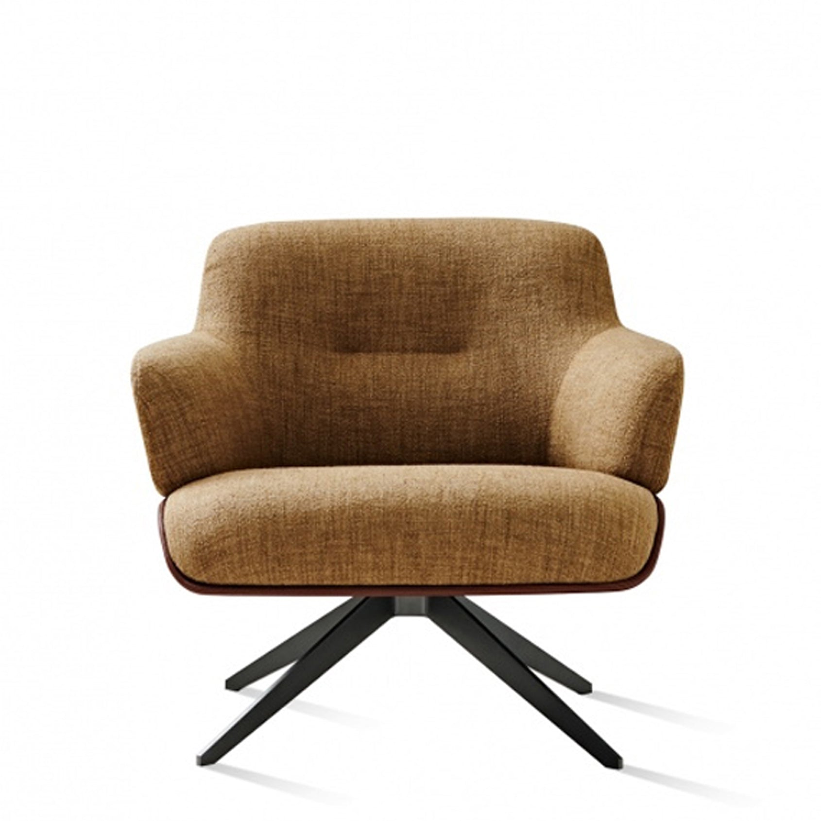 Caramel Velvet Swivel Accent Chair - Button-Tufted Back & Genuine Leather Trim with Geometric Star Base for Modern Living Space