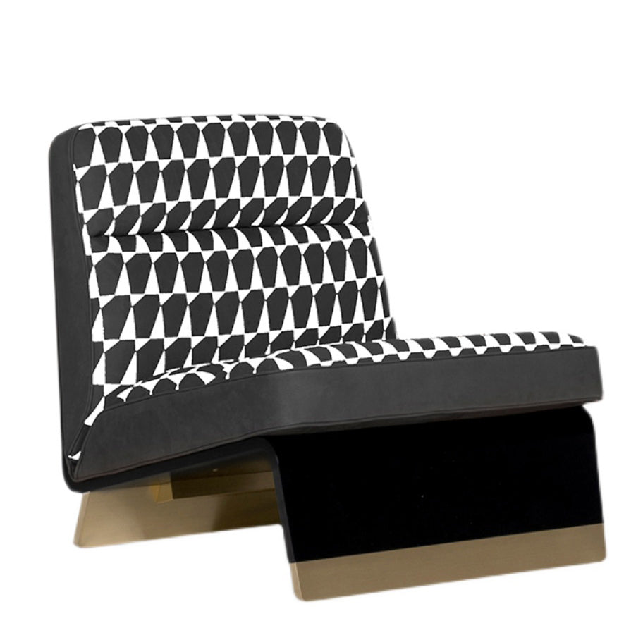 Geometric Harmony Lounge Chair - Gray Velvet Blend Fabric with Brass-Accented Steel Base | Luxe Modern Accent Piece for Living Rooms