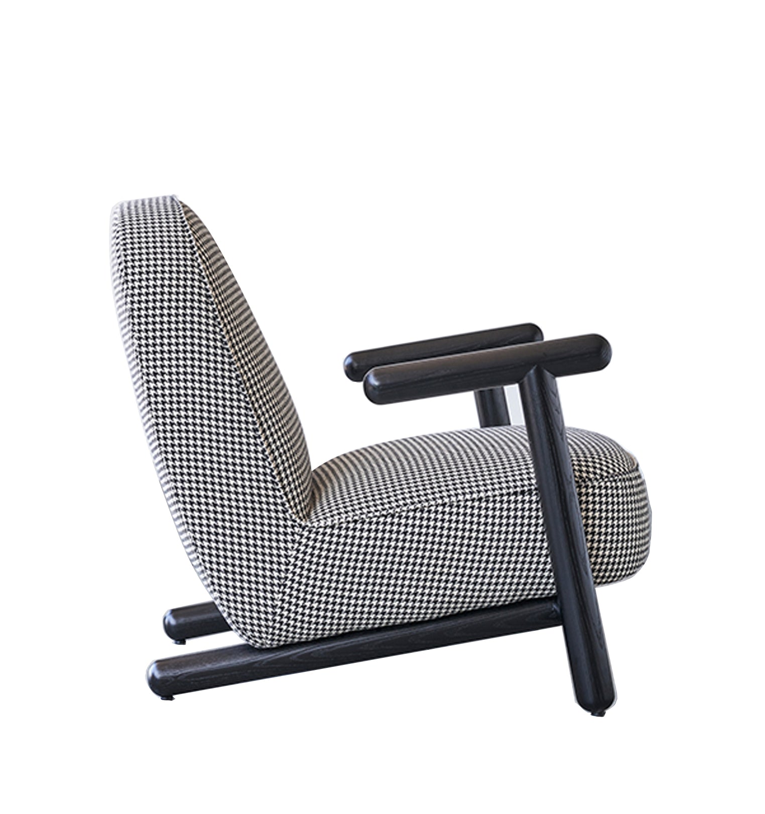 Modern Grey Linen-Weave Armchair - Black Walnut Wood Arms & Ergonomic Contour | Minimalist Accent Chair for Living Room & Studio