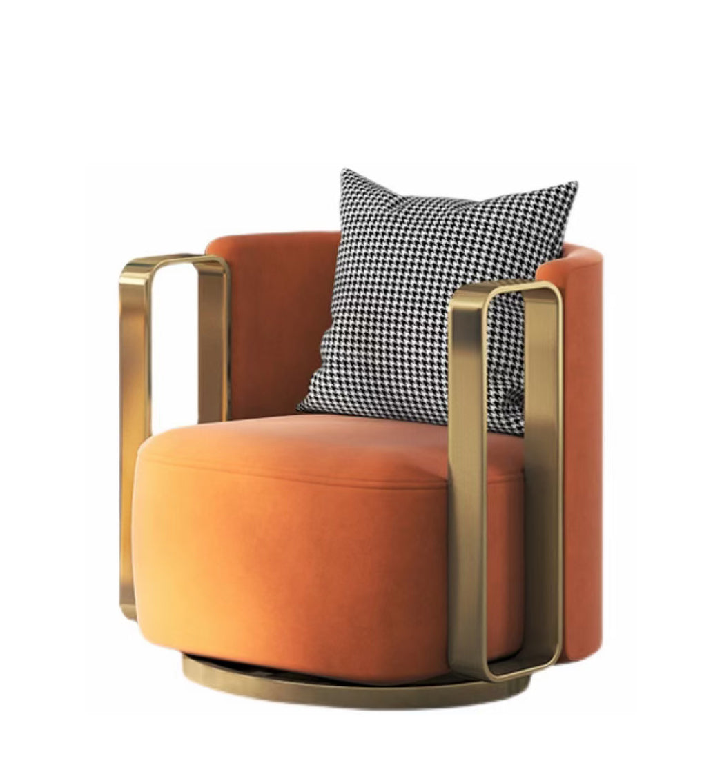 Amber Velvet Swivel Armchair with Brass Frame - Includes Luxury Houndstooth Throw Pillow | Modern Accent Chair for Luxury Living Spaces