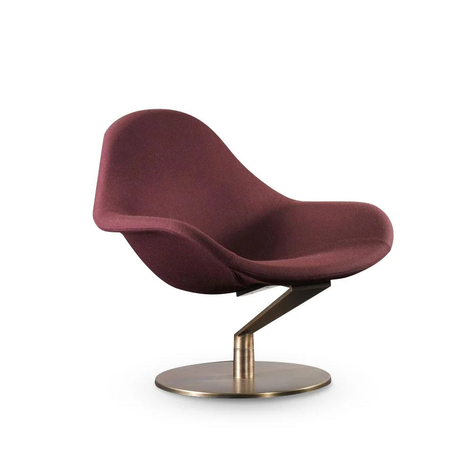 Burgundy Velvet Swivel Armchair - Ergonomic Contoured Back & Solid Brass Base | 360° Silent Rotation for Modern Living Room