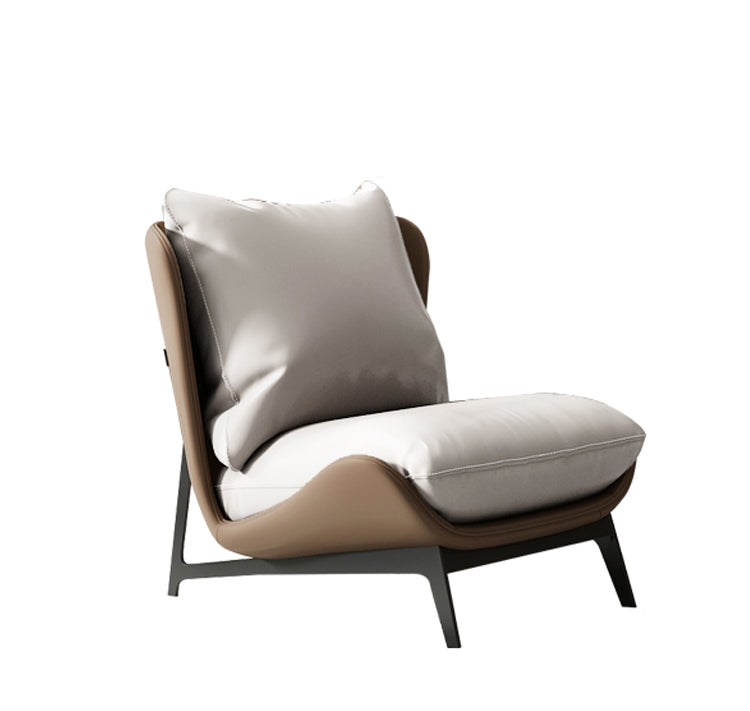 Modern Linen-Blend Lounge Chair - Walnut Frame Accent with Plush Cushion & Slim Metal Legs | Cozy Sitting Armchair for Living Room