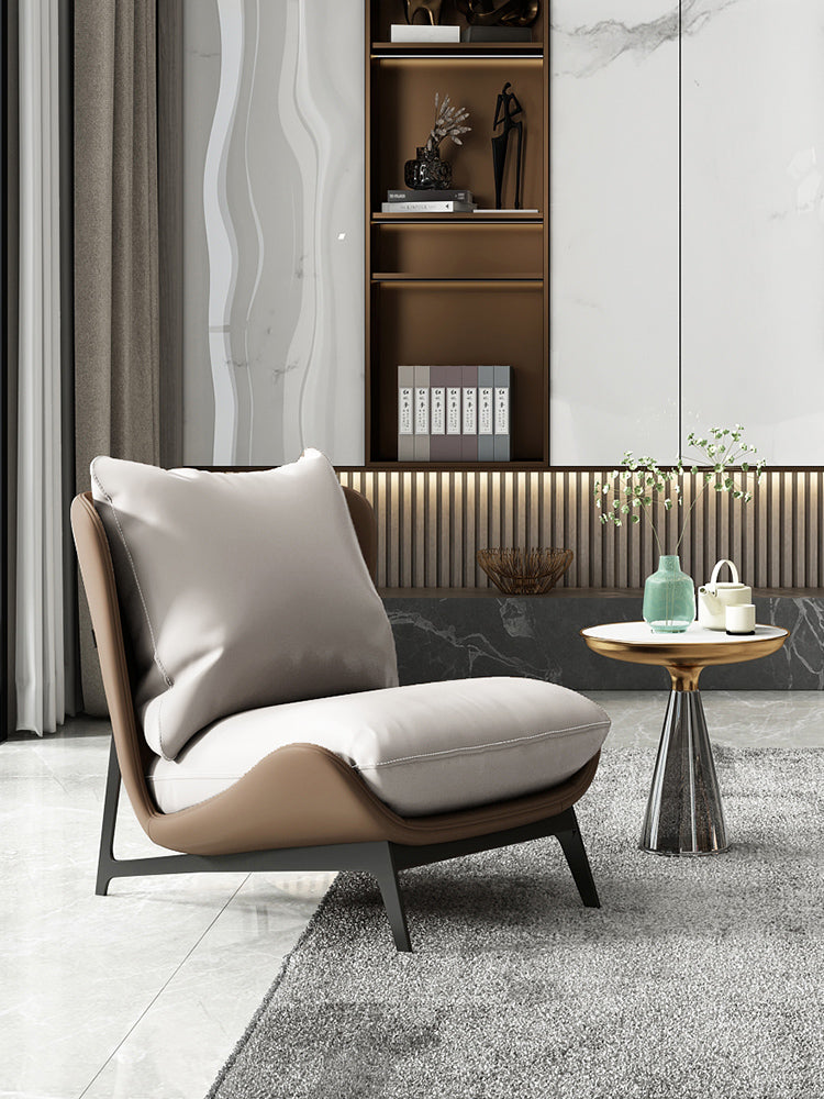 Modern Linen-Blend Lounge Chair - Walnut Frame Accent with Plush Cushion & Slim Metal Legs | Cozy Sitting Armchair for Living Room