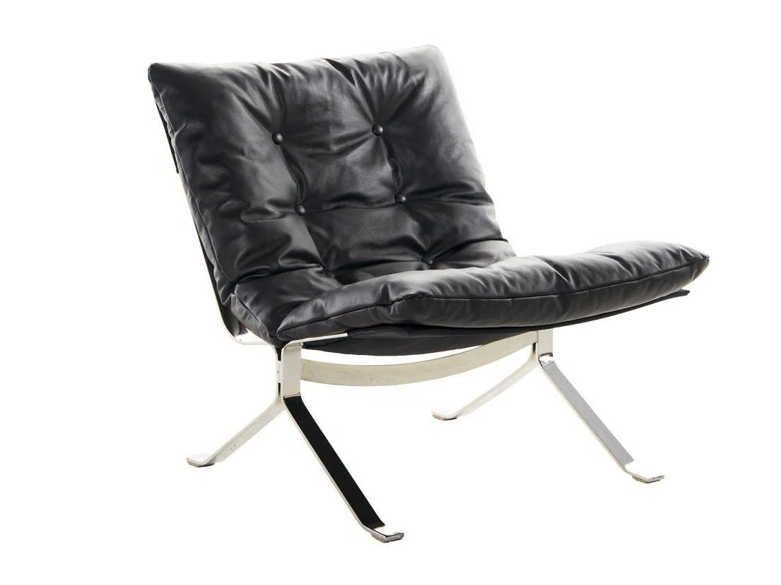 Modern Black Leather Lounge Chair - Diamond-Button Tufted Design & Glossy Chrome Metal Legs for Luxury Living Room