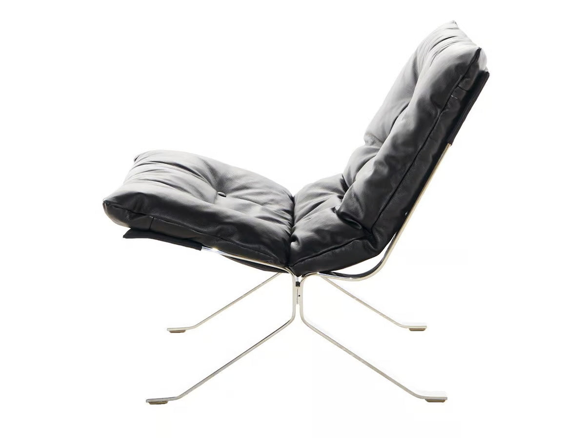 Modern Black Leather Lounge Chair - Diamond-Button Tufted Design & Glossy Chrome Metal Legs for Luxury Living Room