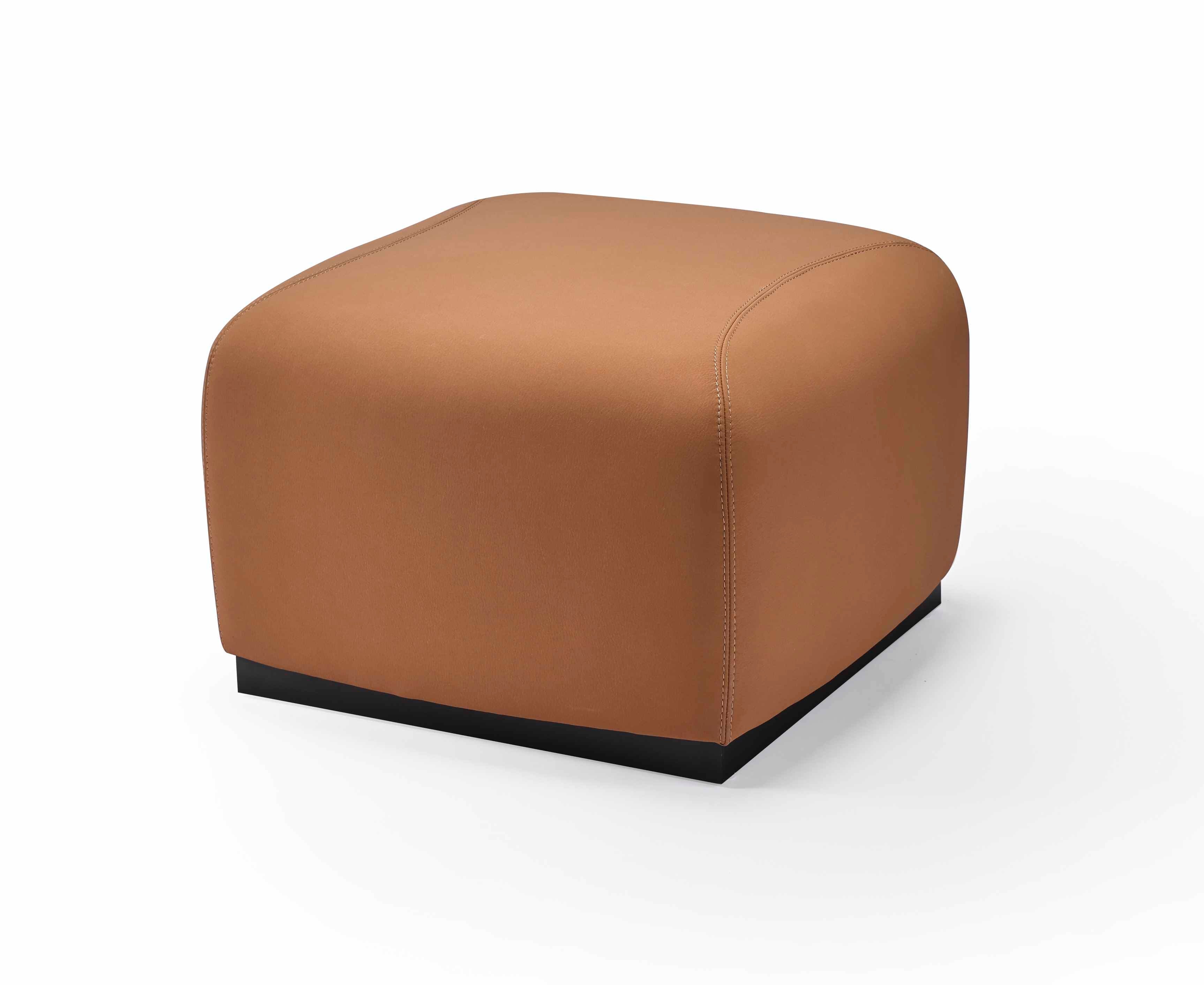 Modern Leather Cube Stool - Brown Square Ottoman with Black Base