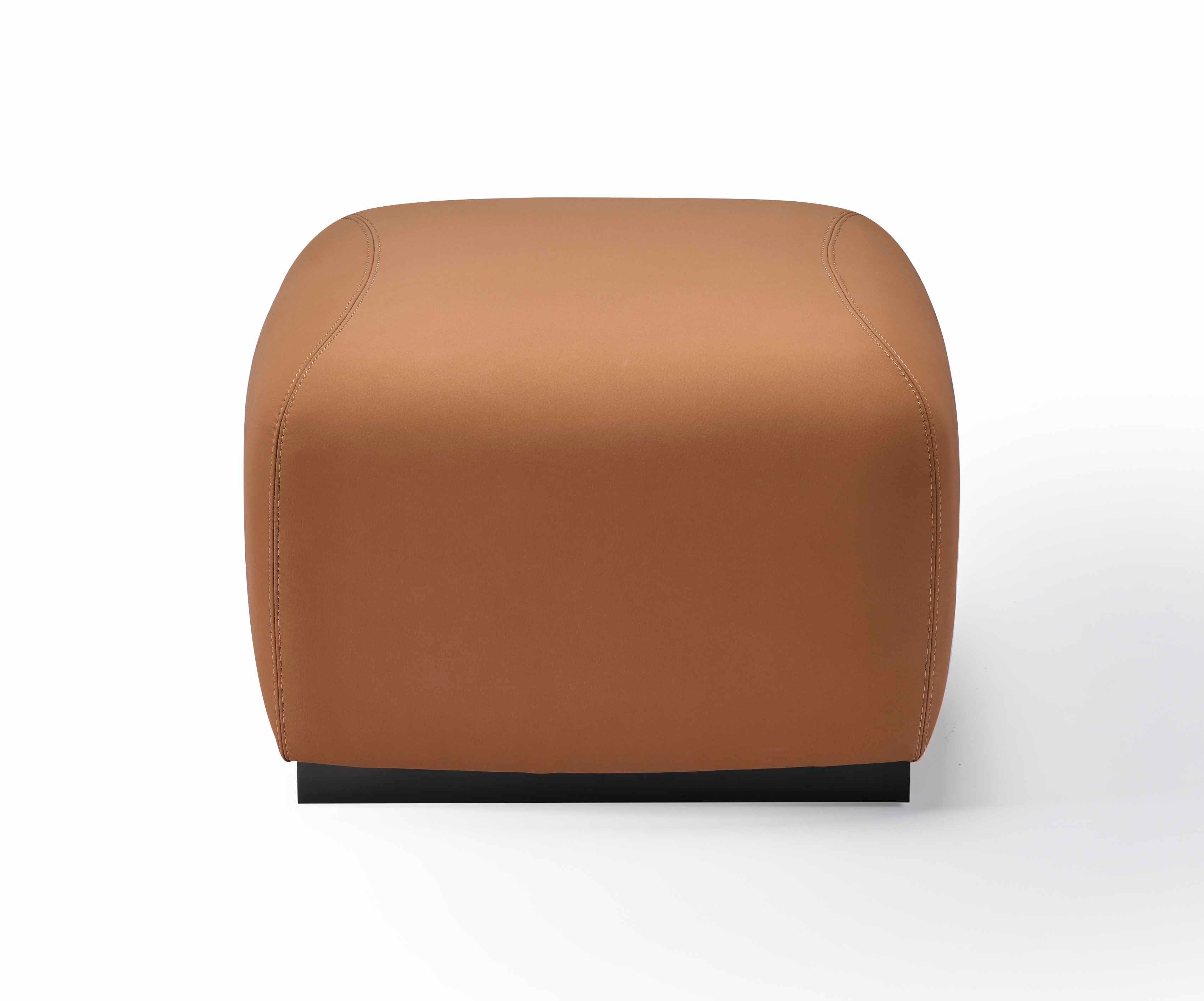 Modern Leather Cube Stool - Brown Square Ottoman with Black Base