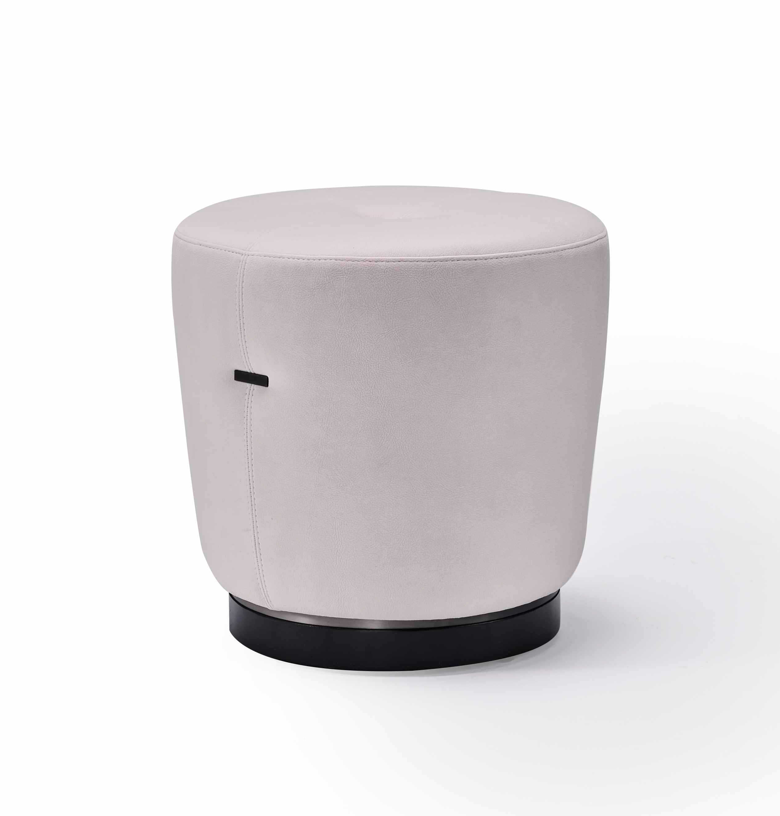 Soft Velvet Stool - Round Gray Ottoman with Black Base