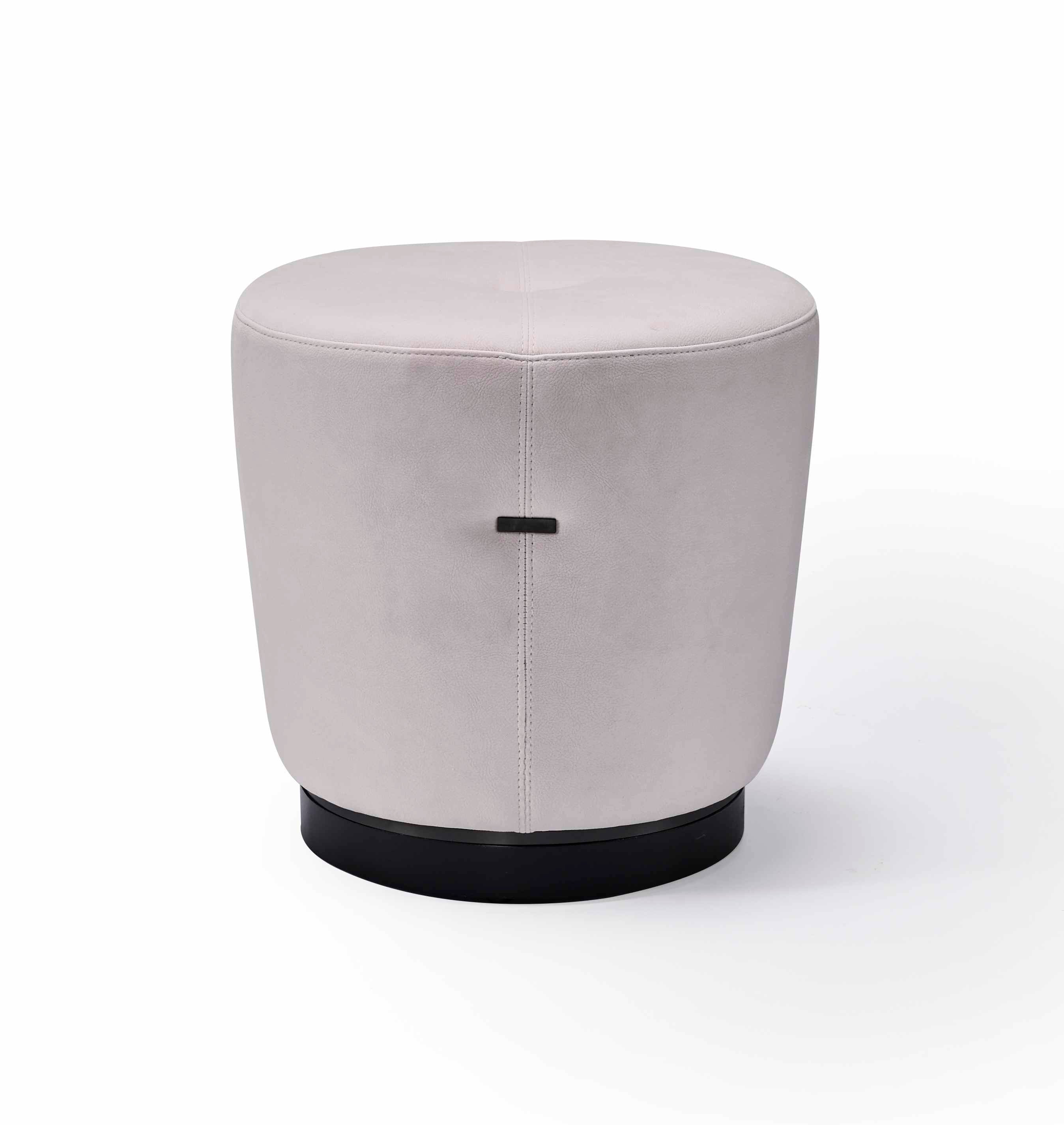 Soft Velvet Stool - Round Gray Ottoman with Black Base
