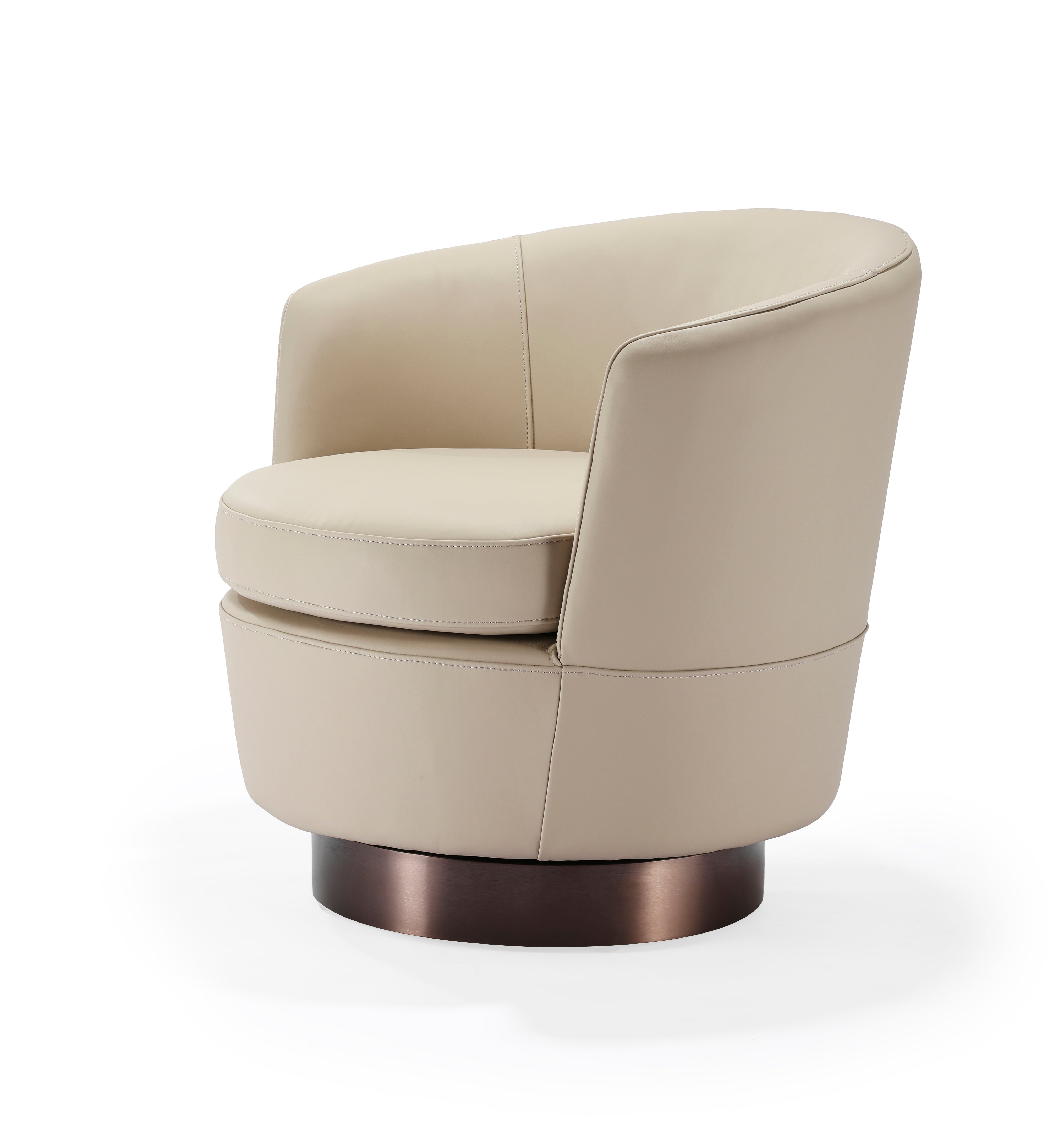 Contemporary Round Lounge Chair - Plush Bouclé Upholstery & Circular Brass-Tone Base
