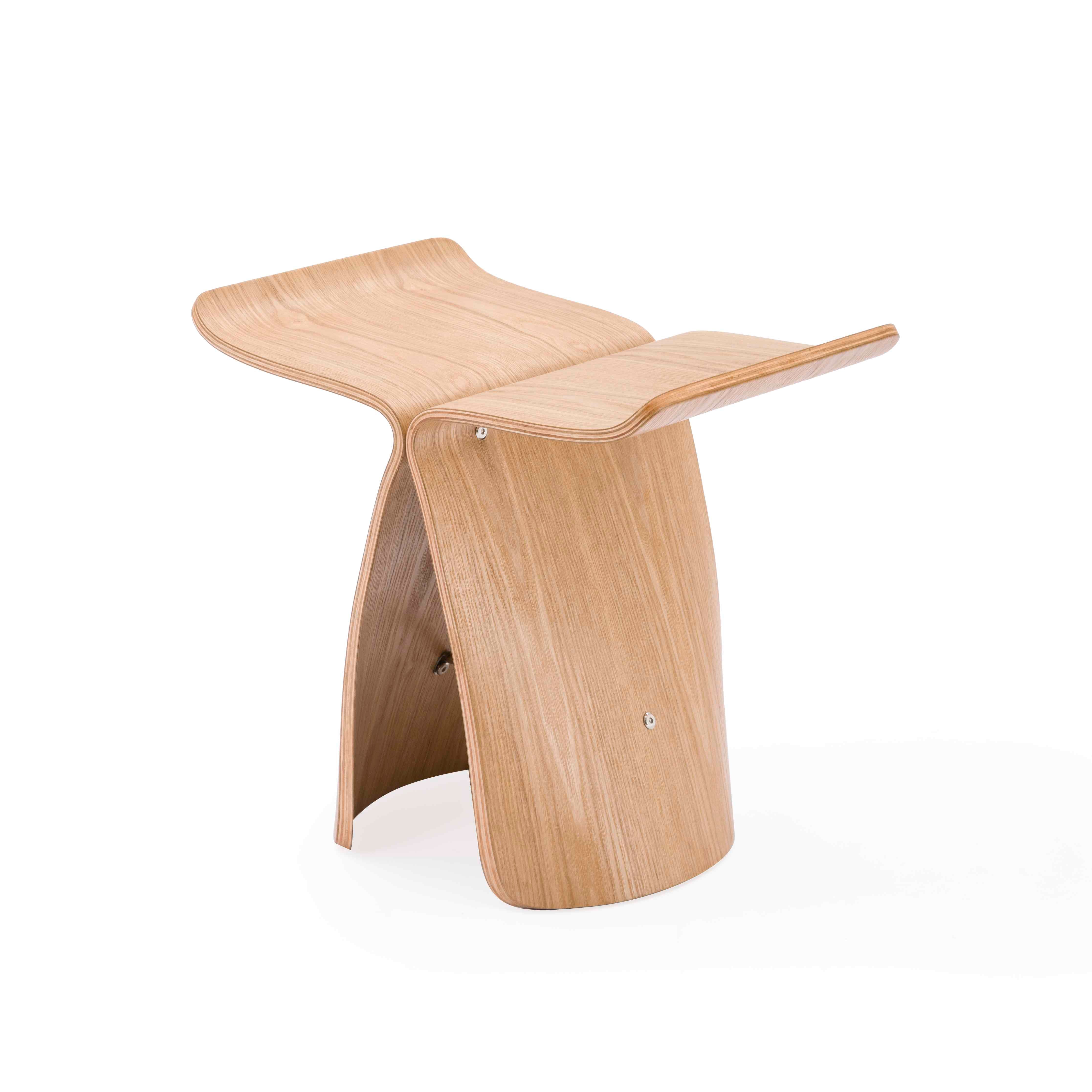 Modern Wooden Saddle Stool - Unique Curved Design with Metal Bar