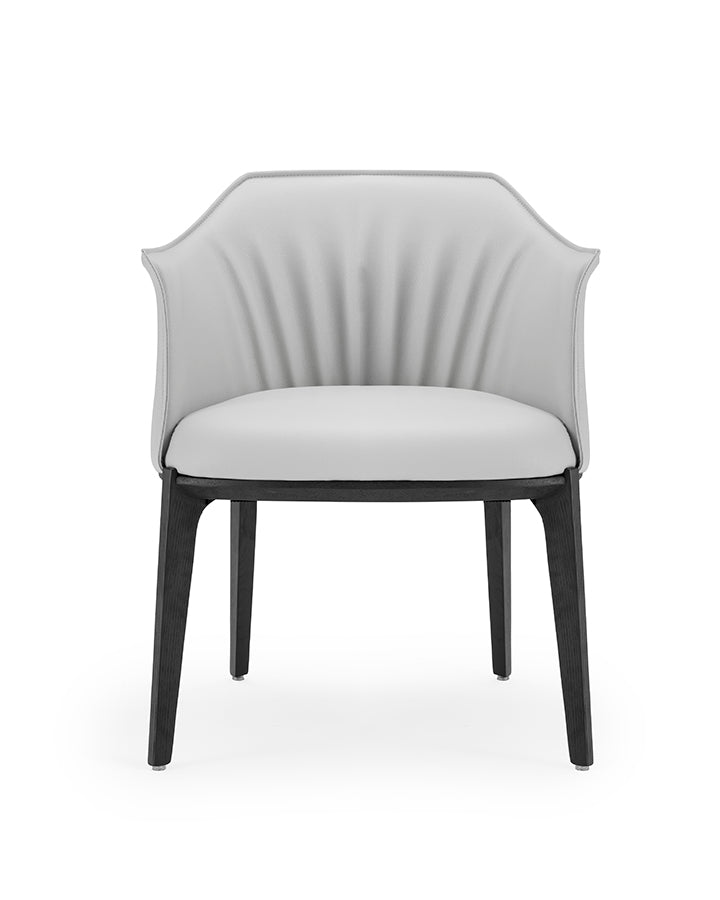 Modern Curved Back Leather Chair - Top-Grain Upholstery with Tapered Wood Legs