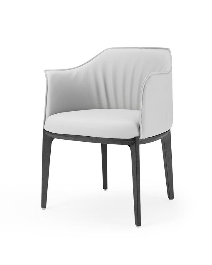 Modern Curved Back Leather Chair - Top-Grain Upholstery with Tapered Wood Legs