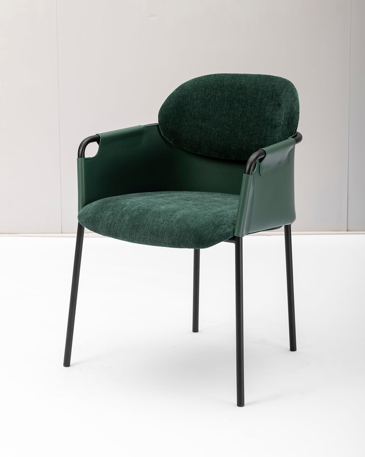 Minimalist Accent Chair – Warm Orange-Brown Fabric with Architectural Solid Wood Base – Scandinavian Inspired Design