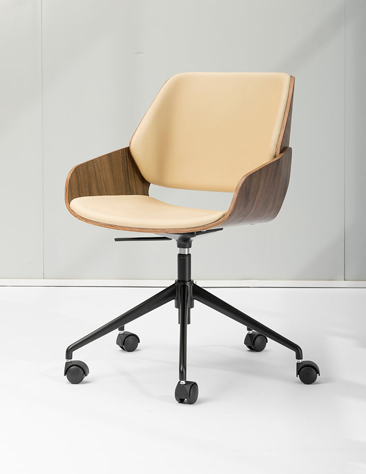 Premium Ergonomic Office Chair -Walnut & Leather Executive Chair - Ergonomic Office Chair with Silent Wheels
