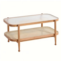 Natural Genuine Rattan Woven Long Rainbow Glass Square Tea Table