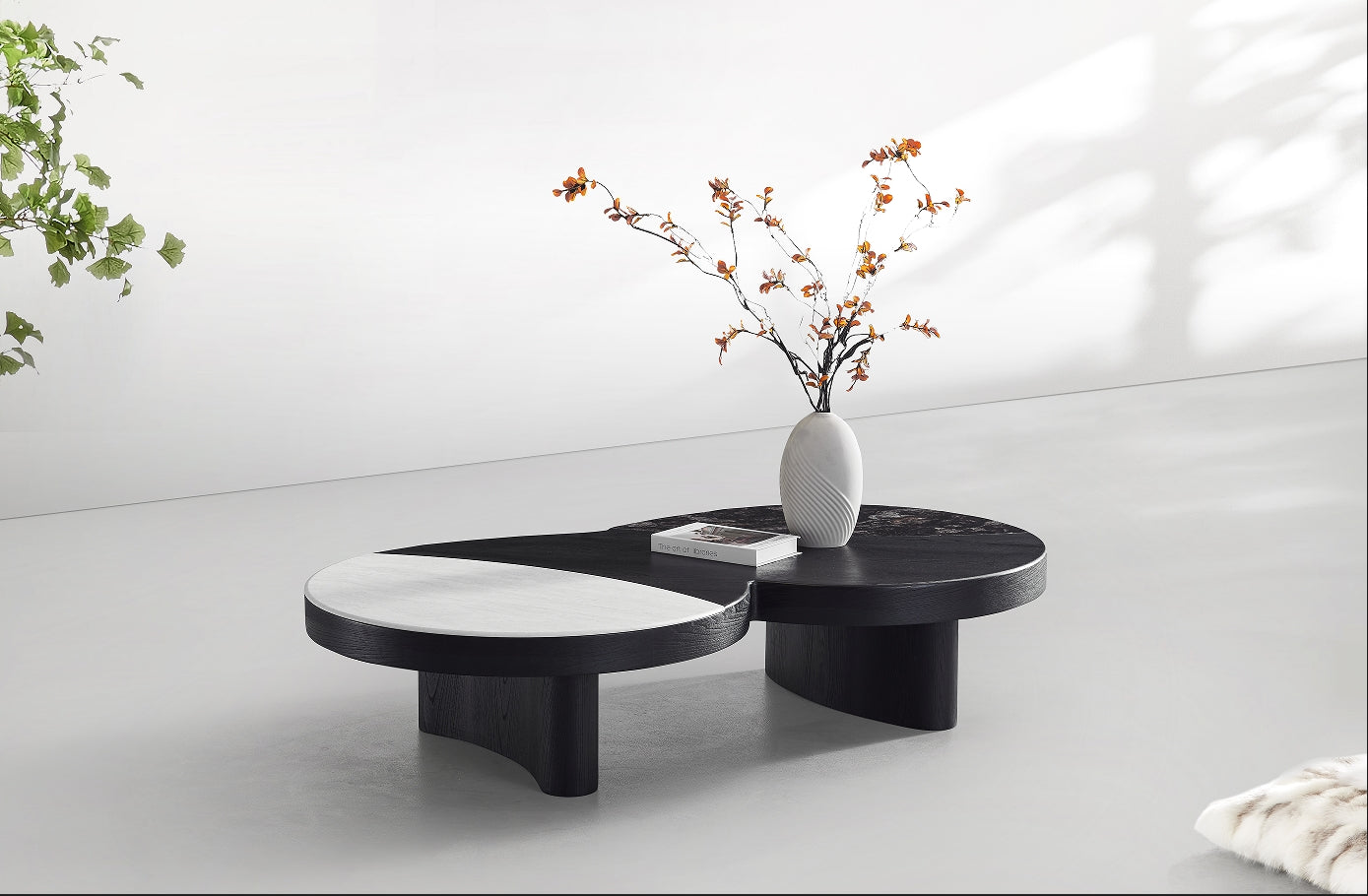 Avant-Garde Sculptural Coffee Table | Tri-Tone Marble & Wood Fusion