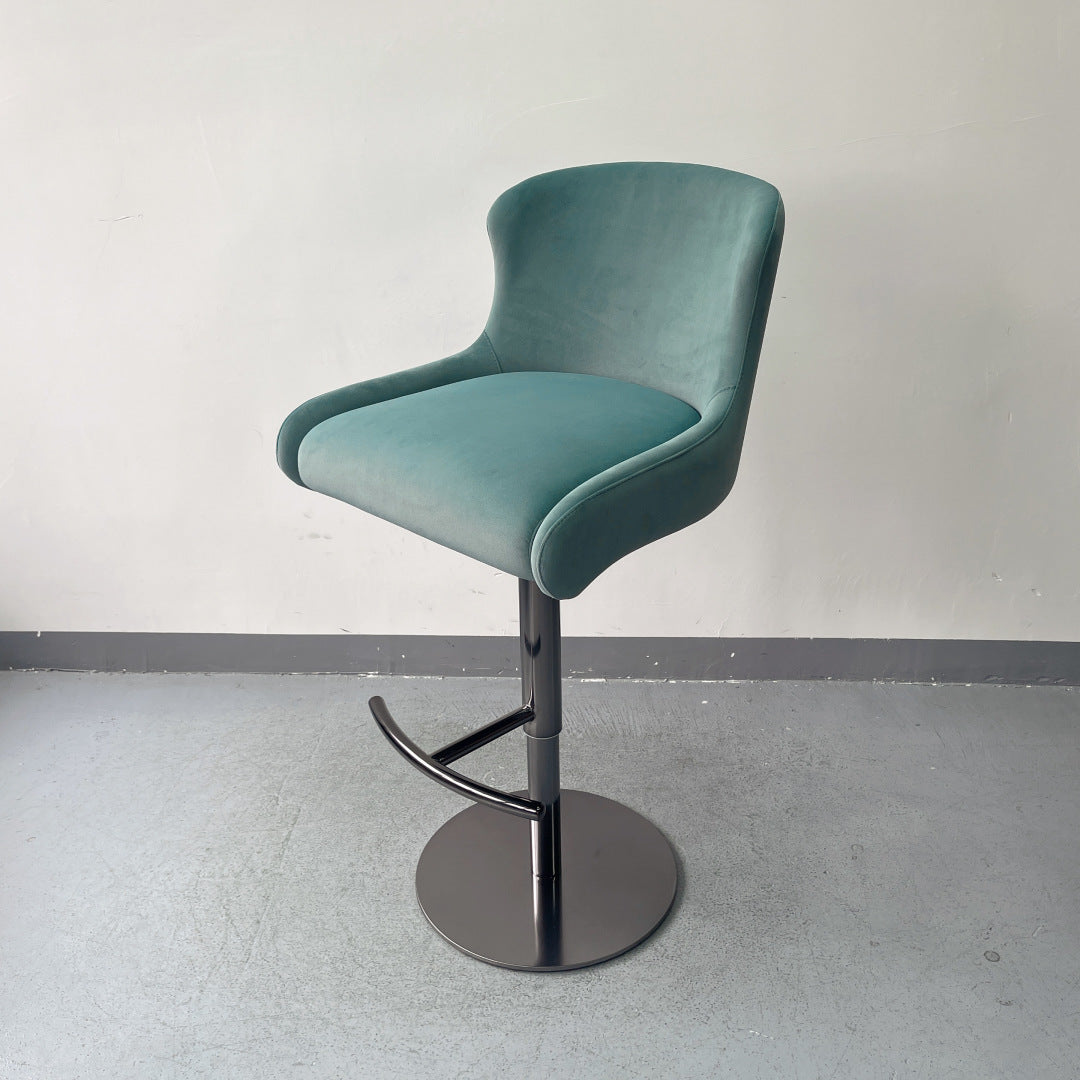 Modern Teal Blue Bar Stool – Plush Velvet-Like Upholstery with Ergonomic Curved Backrest