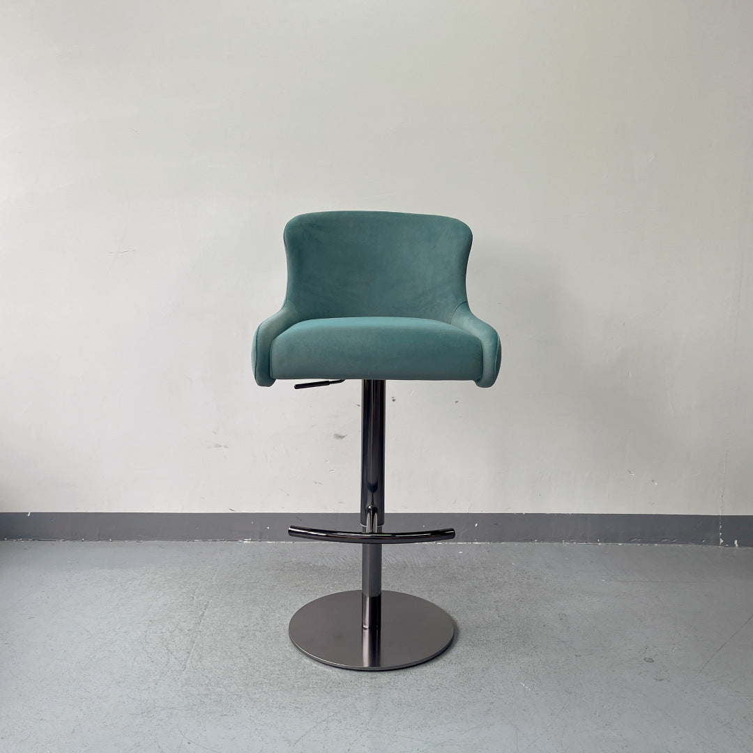 Modern Teal Blue Bar Stool – Plush Velvet-Like Upholstery with Ergonomic Curved Backrest