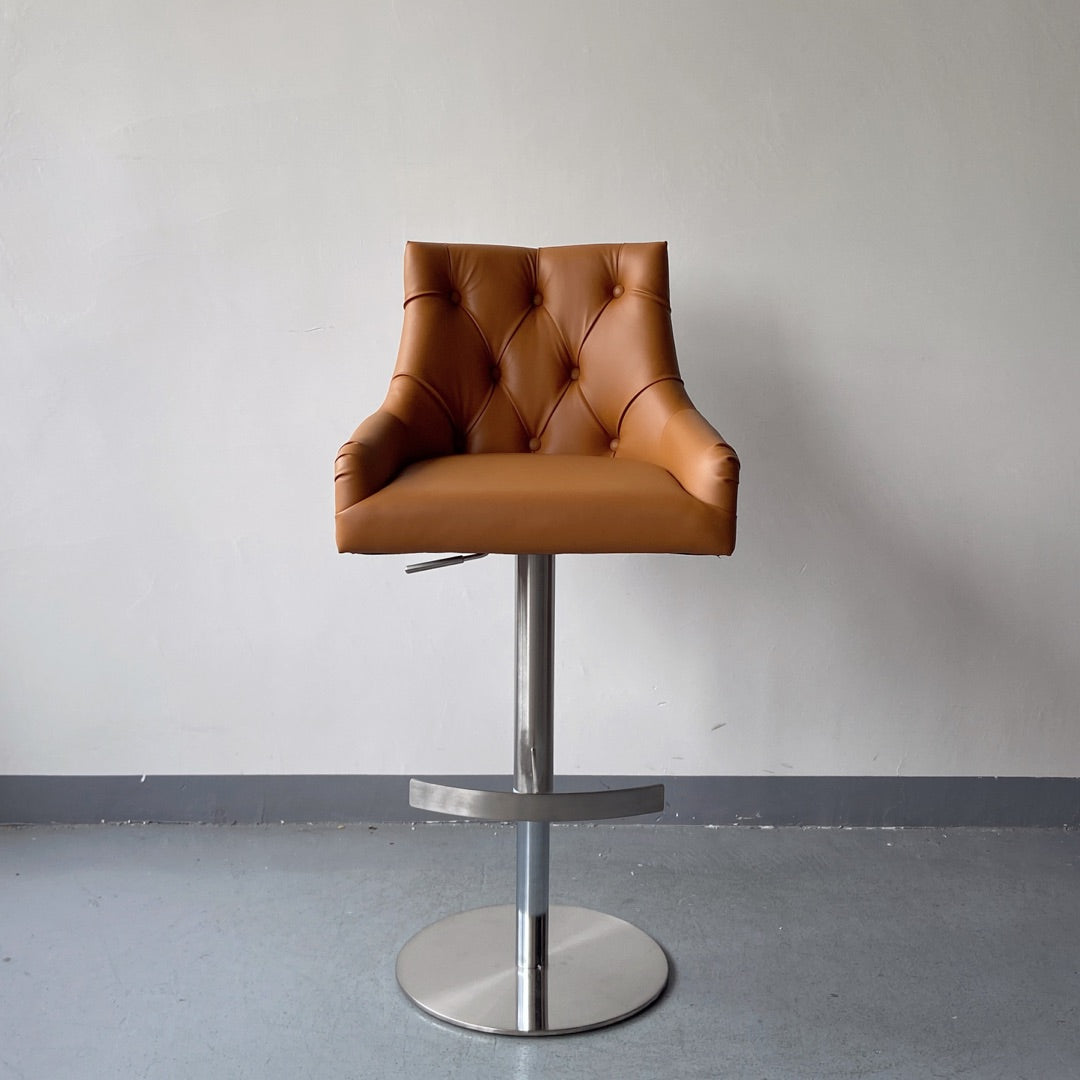 Modern  Metal Bar Stool – Padded Seat with Soft Cushioned Backrest – Industrial Style Counter Height Adjustable Stool