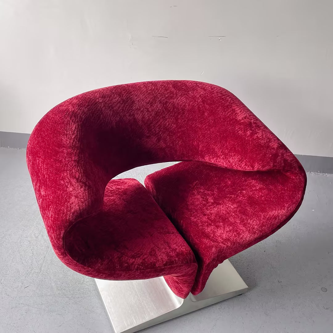 Scarlet Ribbon Lounge Chair – Fluid Organic Silhouette with Brushed Steel Base – Avant-Garde Statement Piece