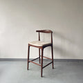 Modernist Bar Stool – Walnut color Frame with Linen Upholstery – Clean-Lined Elevated Seating