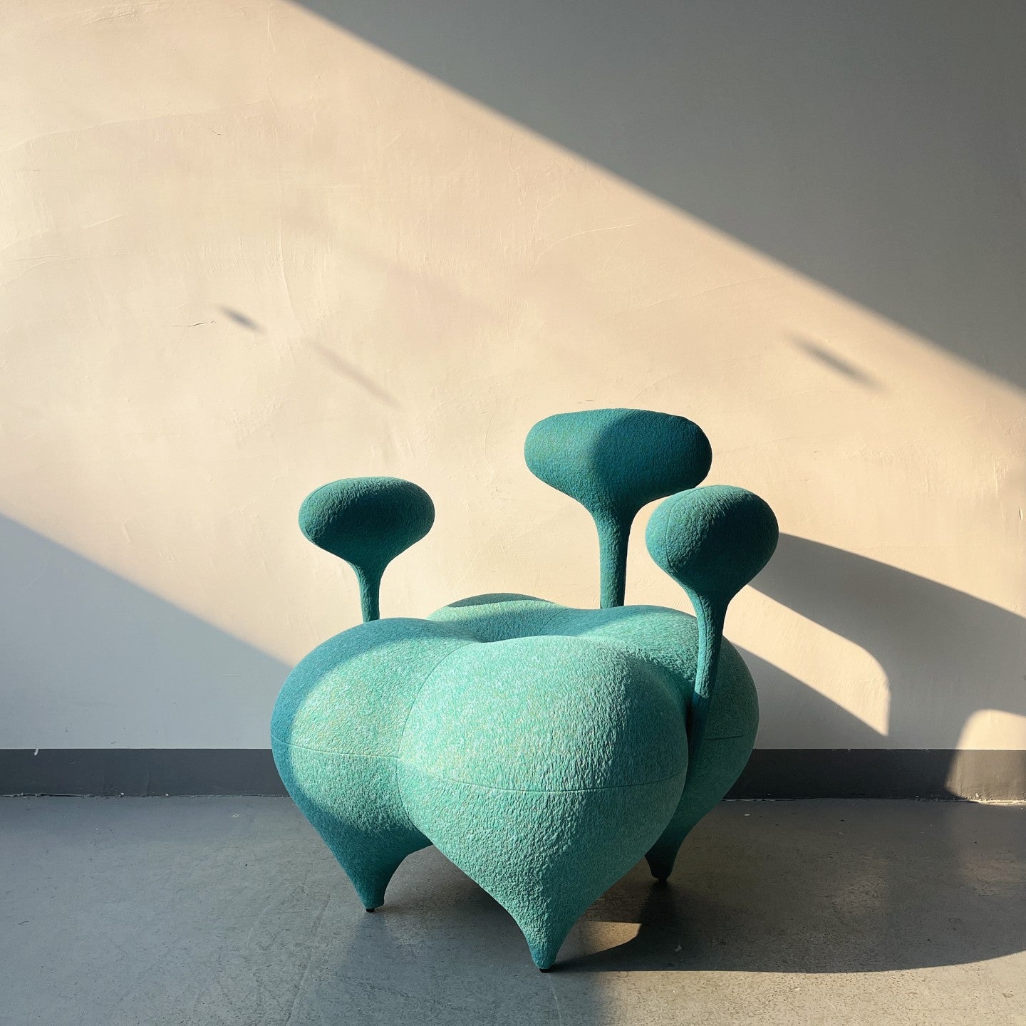 Biomorphic Lounge Chair – Mint Velvet Upholstery with Organic Modular Forms – Avant-Garde Sculptural Seating