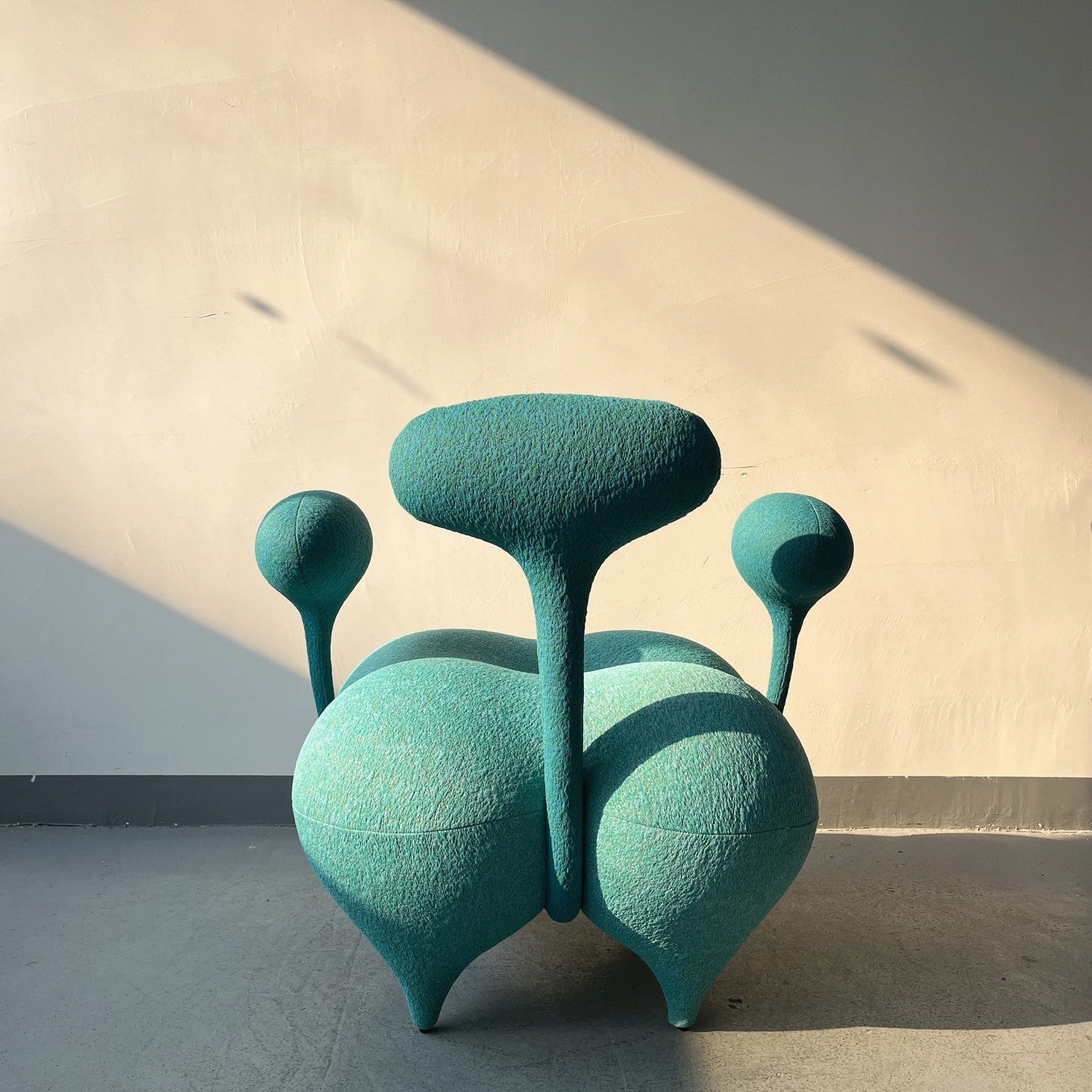 Biomorphic Lounge Chair – Mint Velvet Upholstery with Organic Modular Forms – Avant-Garde Sculptural Seating