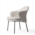 Modern Fabric Armchair - Gray Woven Texture with Leather Trim & Black Metal Legs