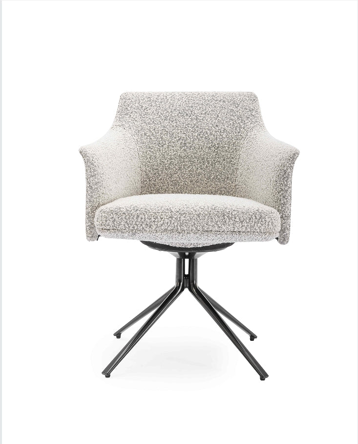 Modern Brown Leather Swivel Chair – Ergonomic Curved Back & Silver Star Base