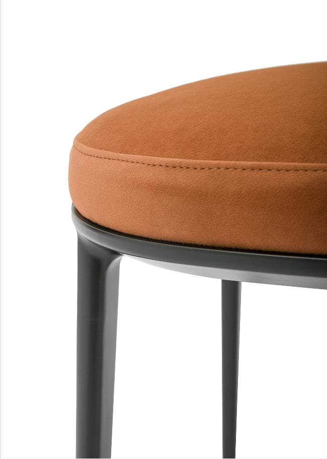 Modern Leather Pouf - Round Terracotta Ottoman with Black Legs