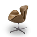 Modern Curved Leather Lounge Chair with Silver Metal Base – Elegant Brown Upholstery