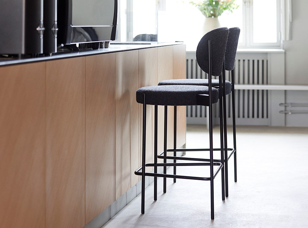 Modern Counter Stool - Gray Fabric Seat with Metal Frame
