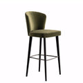 Modern Green Velvet Bar Stool - Metal Footrest
