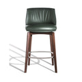 Modern Leather Bar Stool - Wooden Legs with Metal Ring