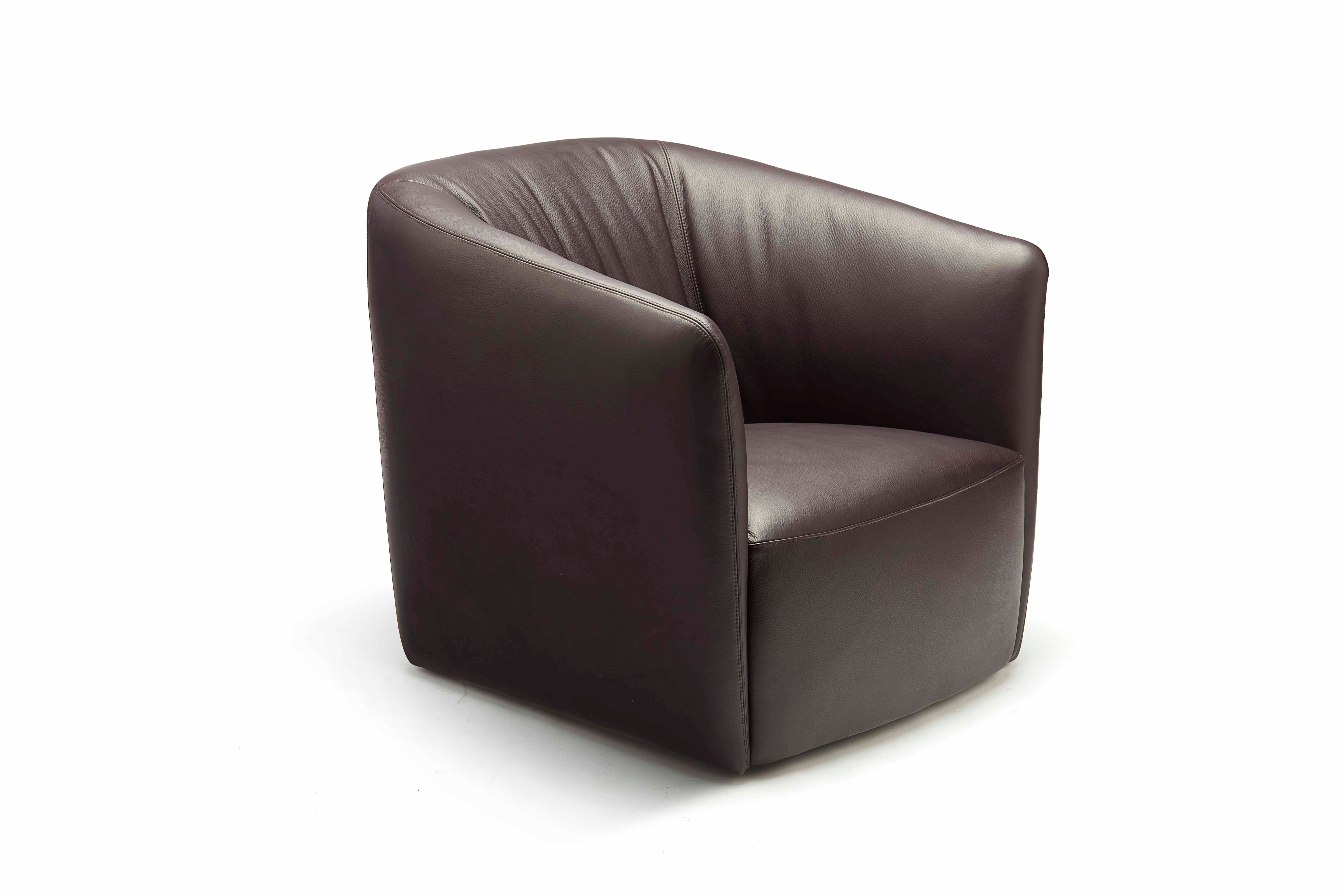 Contemporary Lounge Chair - Smooth Deep Brown Leather with Organic Curved Silhouette