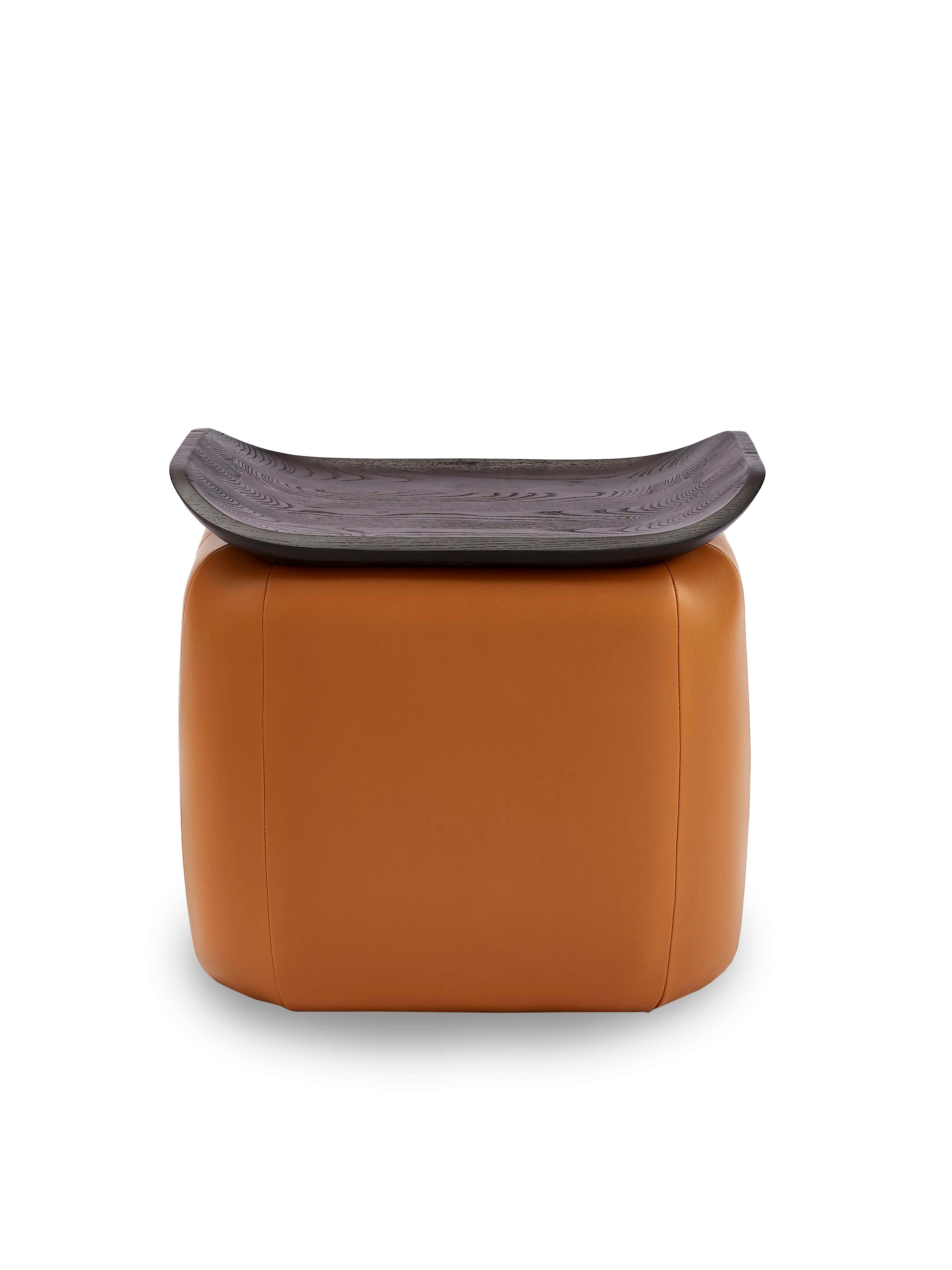 Modern  Stool with Wavy Wooden Top