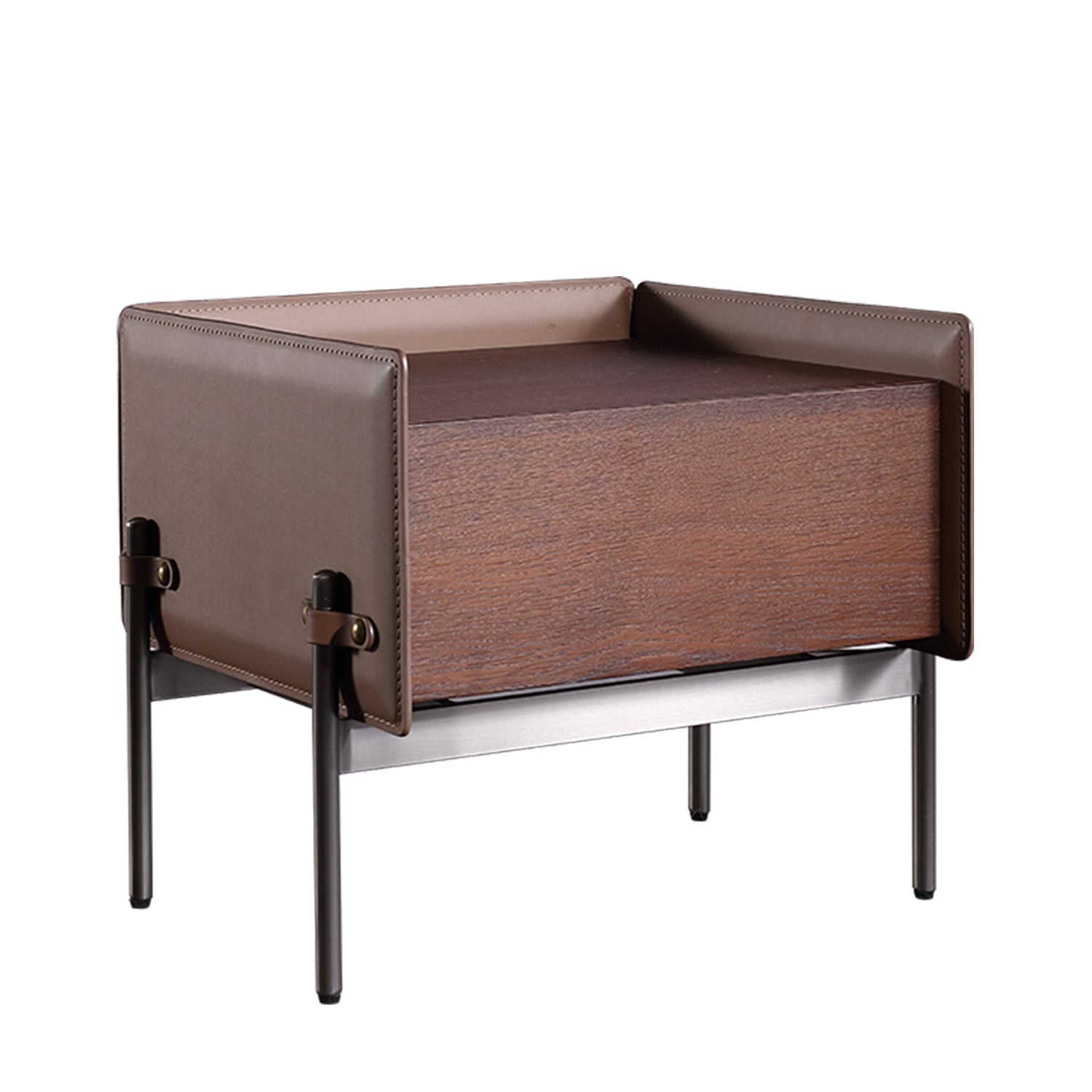 Modern Leather & Wood Nightstand